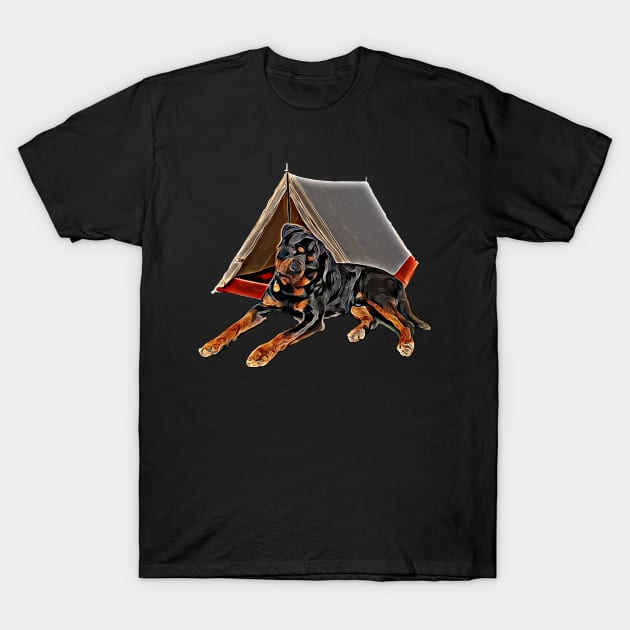 Dog camping.camping with dogs. Rottweiler T-Shirt by Freedomink